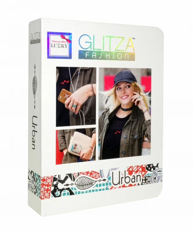 фото Glitza fashion lukky наб.deluxe "городские мотивы" клейк.диз.на 4 листах,4 бан.с блёстками по 1 г,2 кисточки,коробка-книга