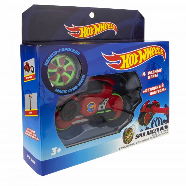 фото Hot wheels spin racer "огненный фантом" (пуск. механизм с диском, 12 см, коробка, красный)