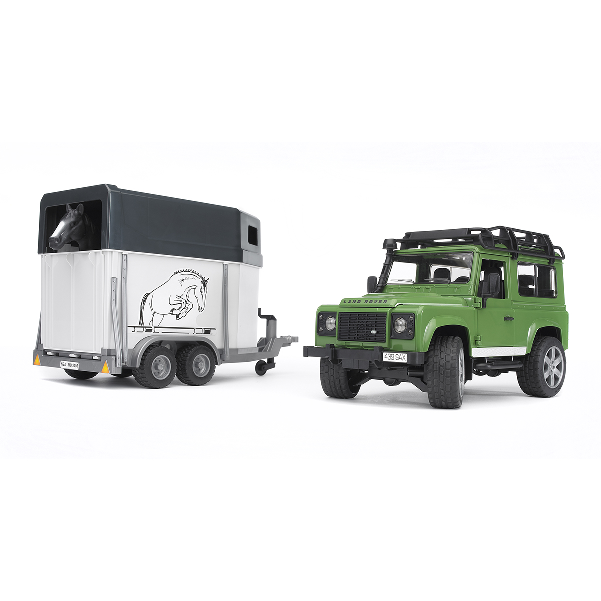 Bruder Внедорожник Land Rover Defender с прицепом-коневозкой и лошадью, 02-592
Bruder Внедорожник Land Rover Defender с прицепом-коневозкой и лошадью, 02-592