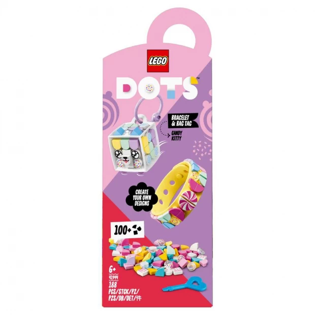 фото Lego dots конструктор браслет и бирка для сумки карамельная киса