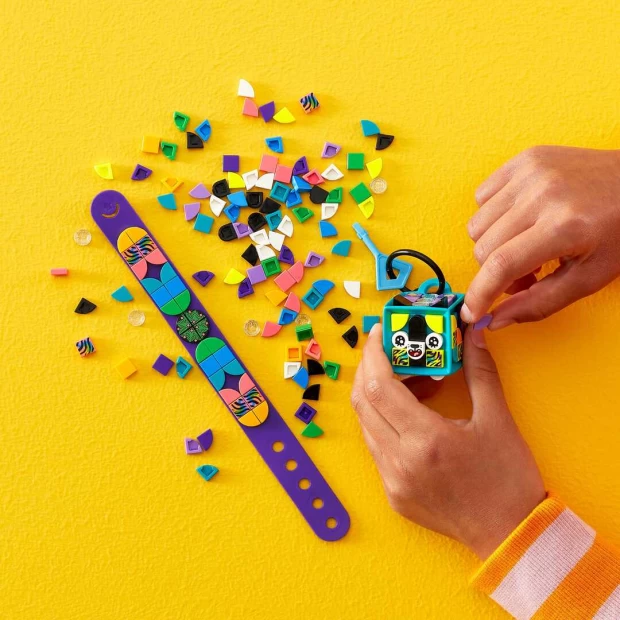 фото Lego dots конструктор браслет и бирка для сумки неоновый тигр