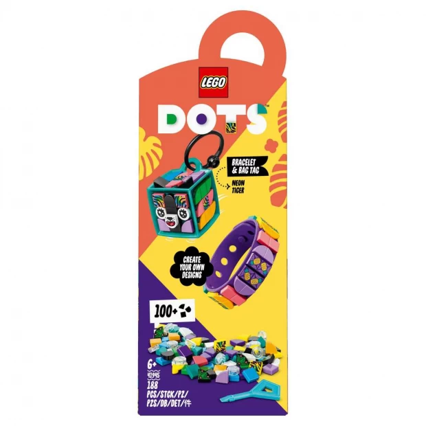 фото Lego dots конструктор браслет и бирка для сумки неоновый тигр
