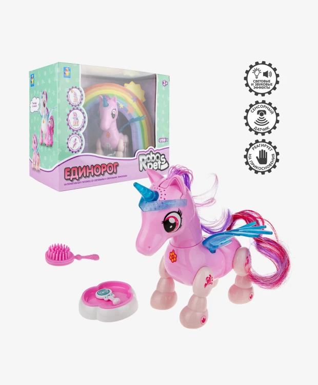 Интерактивная игрушка 1TOY Робо-единорог розовый