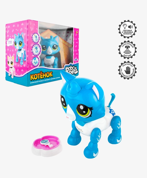 Интерактивная игрушка 1TOY Робо-котенок бело-голубой
