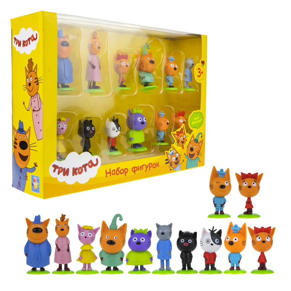 Три кота набор игрушки пласт. фигурки на подставке 12 видов 4-6,5 см, коробка window-box