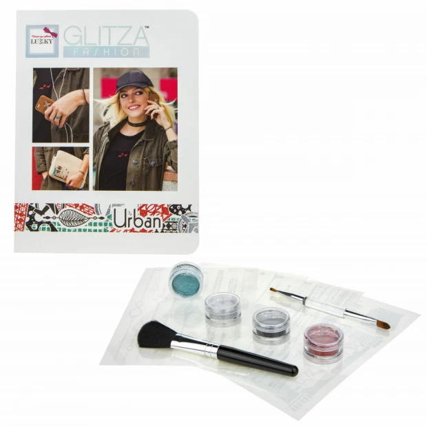 Glitza Fashion Lukky наб.Deluxe "Городские мотивы" клейк.диз.на 4 листах,4 бан.с блёстками по 1 г,2 кисточки,коробка-книга
