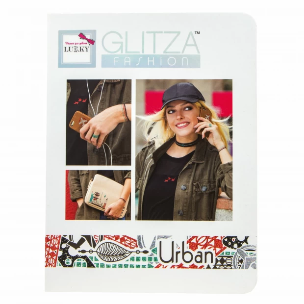Glitza Fashion Lukky наб.Deluxe "Городские мотивы" клейк.диз.на 4 листах,4 бан.с блёстками по 1 г,2 кисточки,коробка-книга