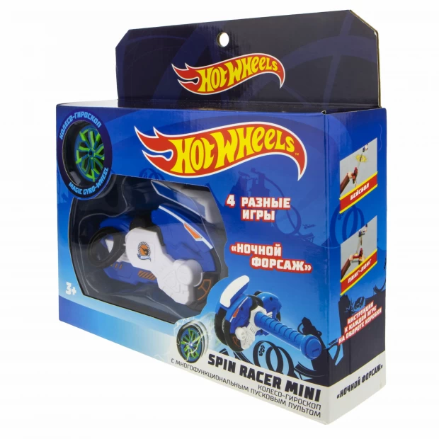 фото Hot wheels spin racer "ночной форсаж" (пуск. механизм с диском, 12 см, коробка, синий)