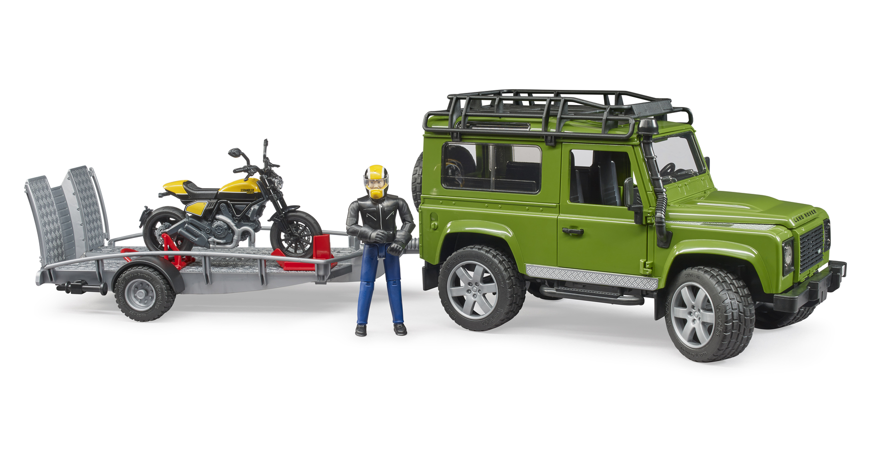

Bruder Внедорожник Land Rover с мотоциклом Ducati и фигуркой, 02-589