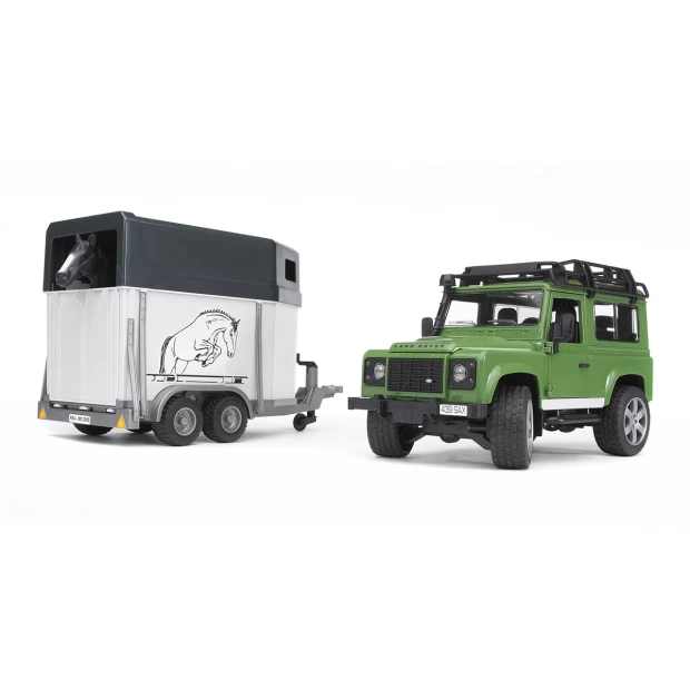 

Bruder Внедорожник Land Rover Defender с прицепом-коневозкой и лошадью