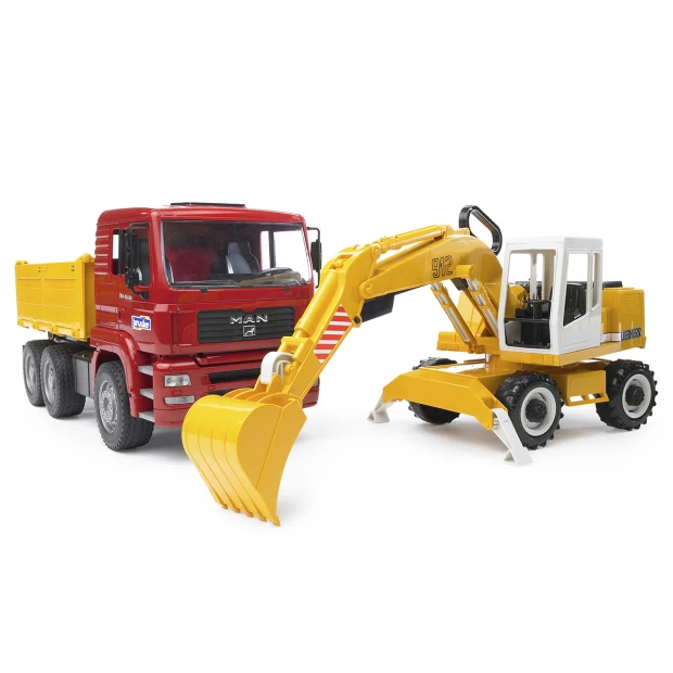Bruder Самосвал MAN с колёсным экскаватором Liebherr