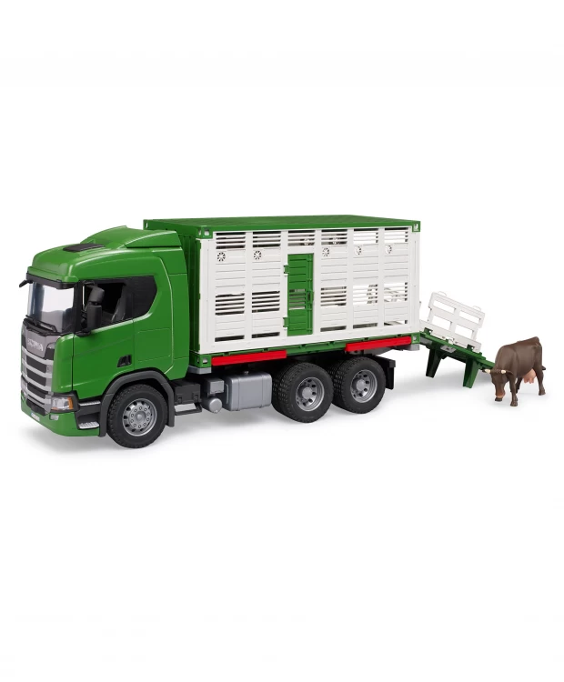 Bruder Грузовик Scania для перевозки животных с коровой цена и фото