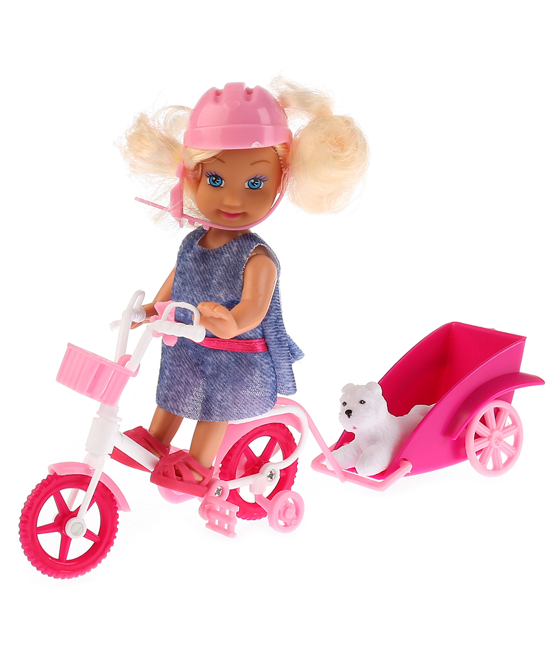 Карапуз Кукла "Машенька на велосипеде с питомцем", 12см