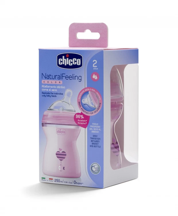 Chicco Natural Feeling Бутылочка для кормления, 250 мл, цвет розовый