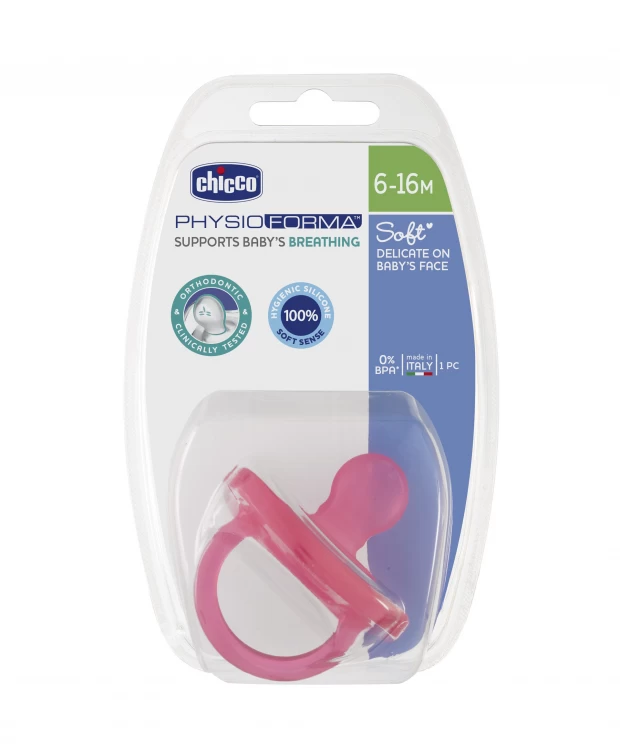 Chicco Physio Soft Пустышка силиконовая, цвет розовый