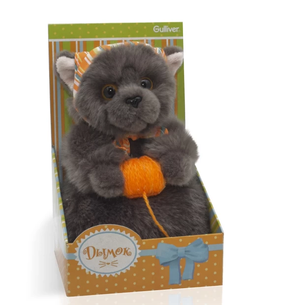 

Мягкая игрушка Gulliver Котик Дымок в косынке с клубком, 19 см