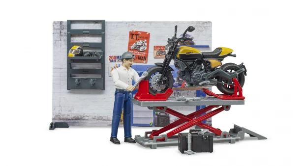 фото Игровой набор гараж с мотоциклом ducati и аксессуарами bruder