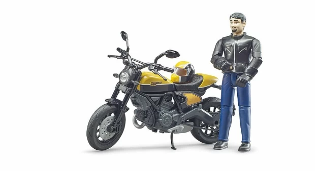 Bruder Мотоцикл жёлтый Scrambler Ducati с мотоциклистом