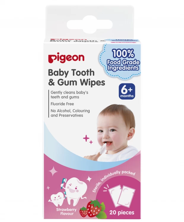 Pigeon Салфетки для чистки молочных зубов с ароматом клубники Pigeon Baby Tooth & Gum Wipes Strawberry, 20 шт