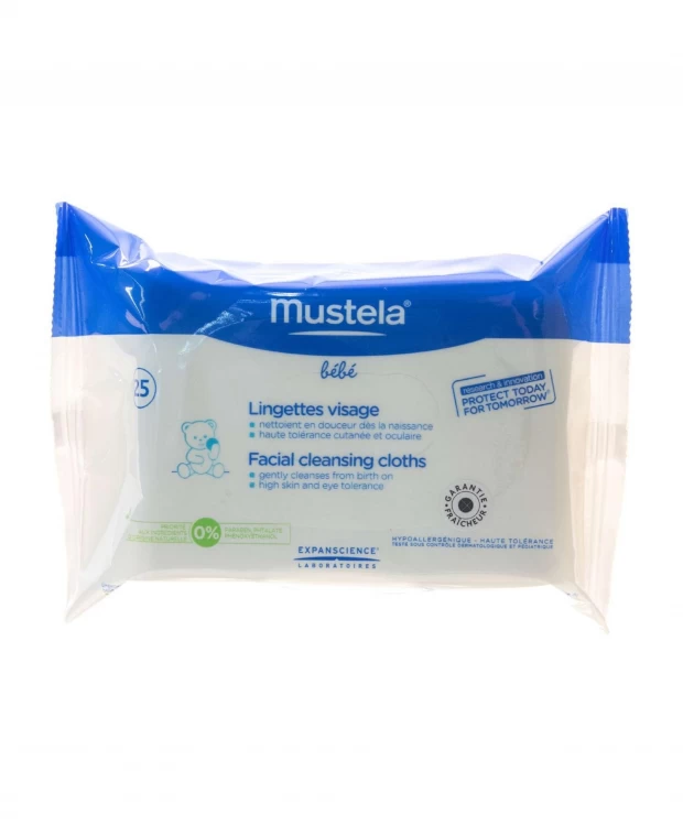 фото Mustela bebe очищающие салфетки для лица, 25 шт.