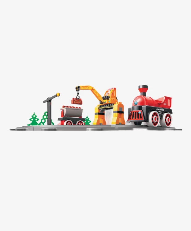 фото Bauer детский развивающий конструктор железная дорога. перевозка леса с блокменом