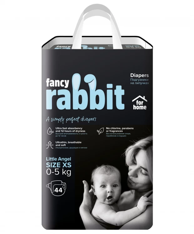 фото Fancy rabbit for home подгузники на липучках, 0-5 кг, xs, 44 шт