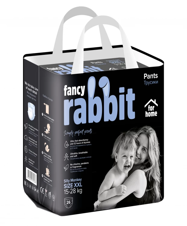 Трусики-подгузники Fancy Rabbit for home, 15-28 кг, XXL, 26 шт fancy rabbit трусики for home xxl 15 28 кг 26 шт белый