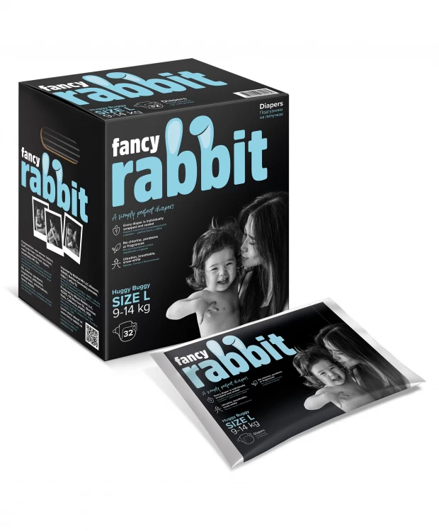 фото Fancy rabbit подгузники на липучках, 9-14 кг, l, 32 шт