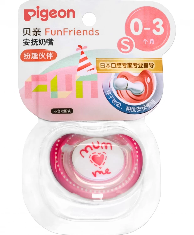 Пустышка Pigeon FunFriends Mum love me, 0+ мес, размер S