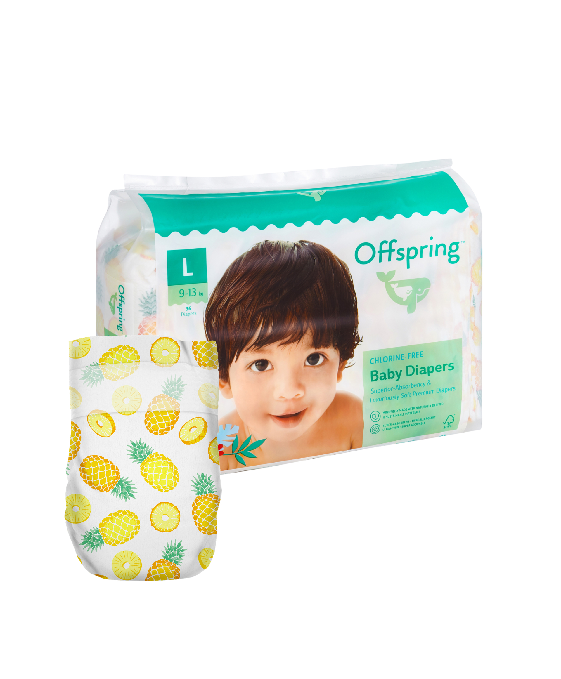 

Offspring подгузники, L 9-13 кг. 36 шт. расцветка Ананасы, OF01L36PHP