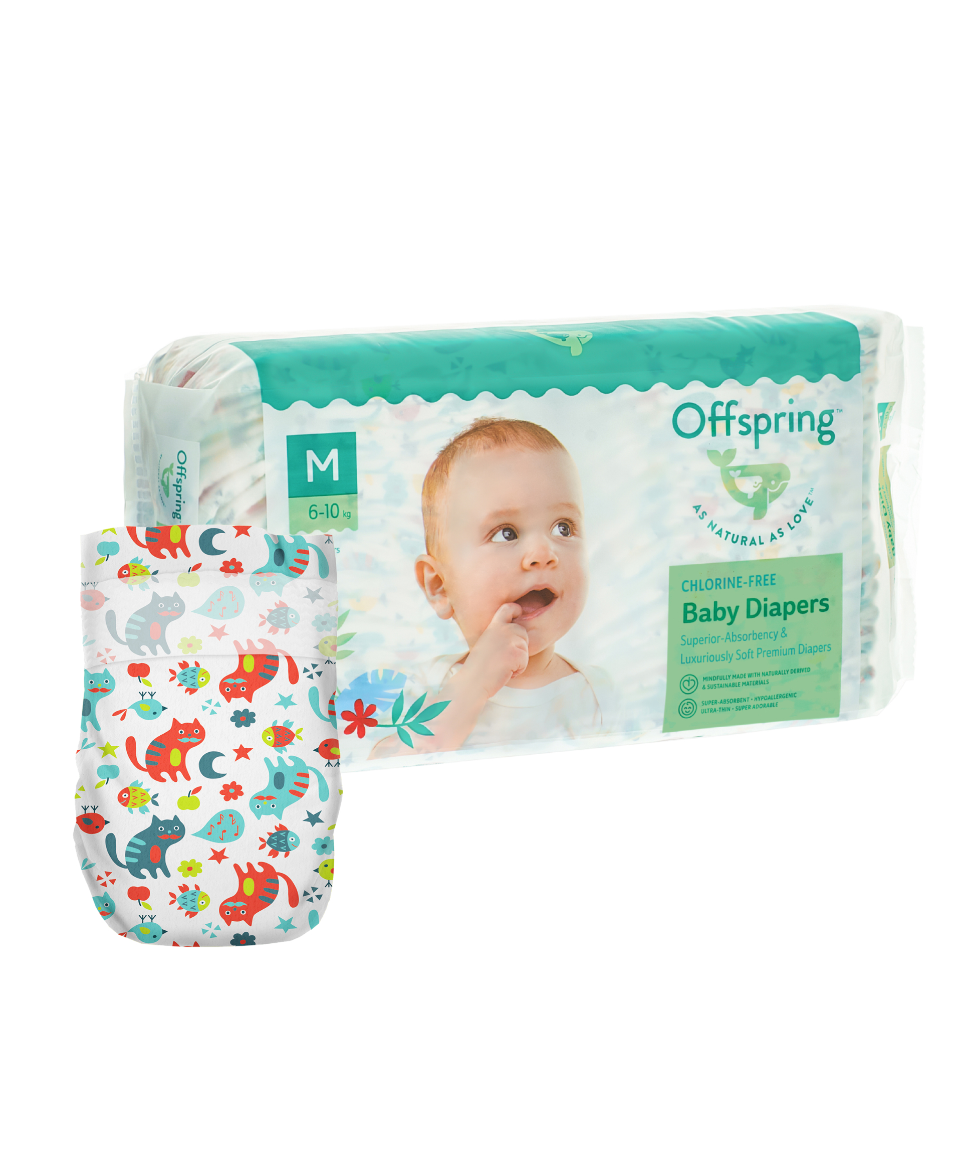 

Offspring подгузники, M 6-10 кг. 42 шт. расцветка Котики, OF01M42A