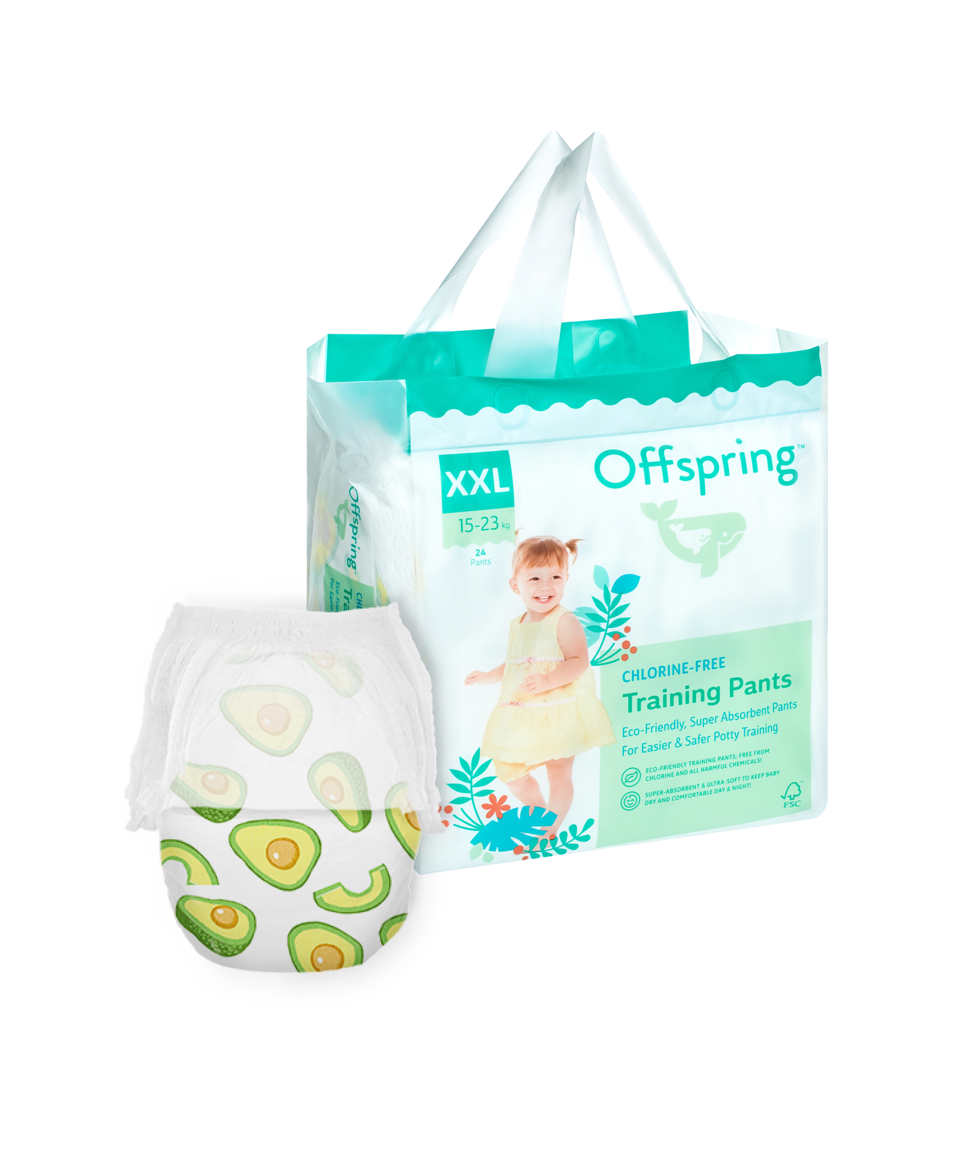 фото Offspring трусики-подгузники, xxl 15-23 кг. 24 шт. расцветка авокадо