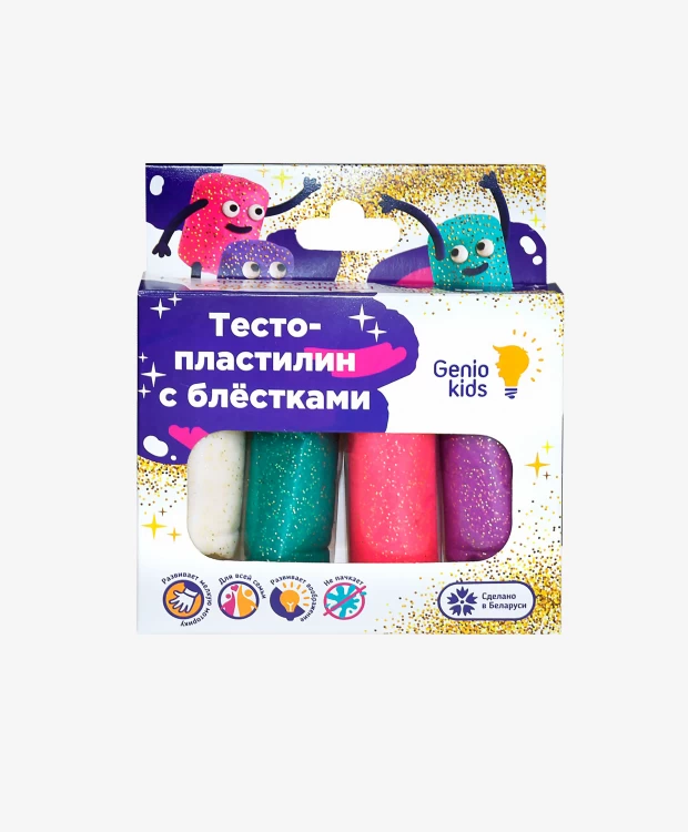 Набор для детской лепки Genio Kids Тесто-пластилин 4 цвета с блёстками цена и фото